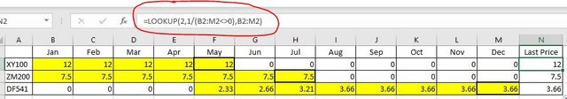 Return last non zero value in Excel